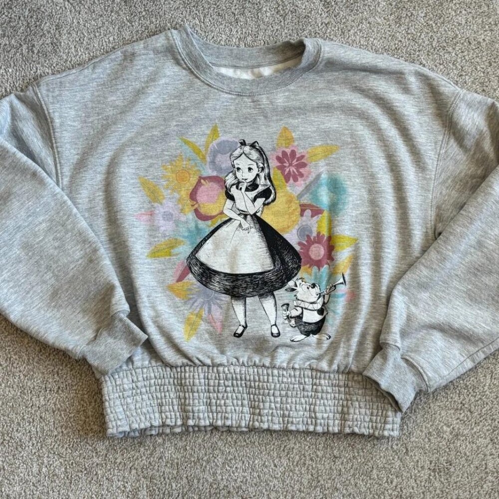 Disney Alice in Wonderland Sweatshirt Girls XL Crop Gray